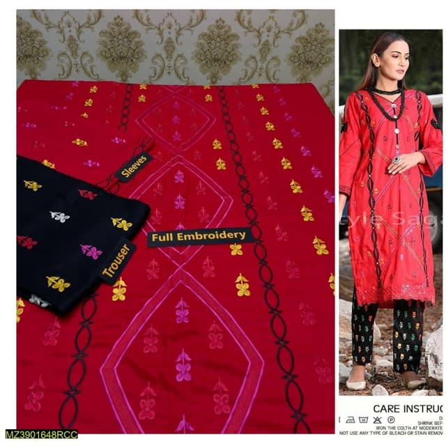 2pcs Linen Embroidered Suits