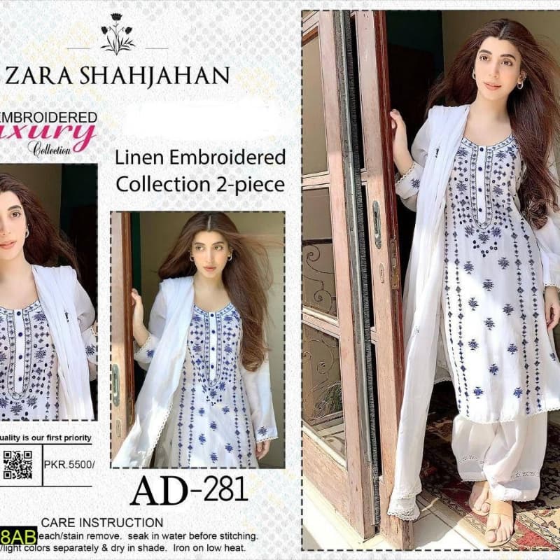 2pcs Embroidered Linen Suits